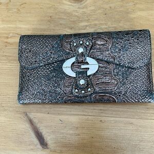 Guess Embossed Brown Clutch